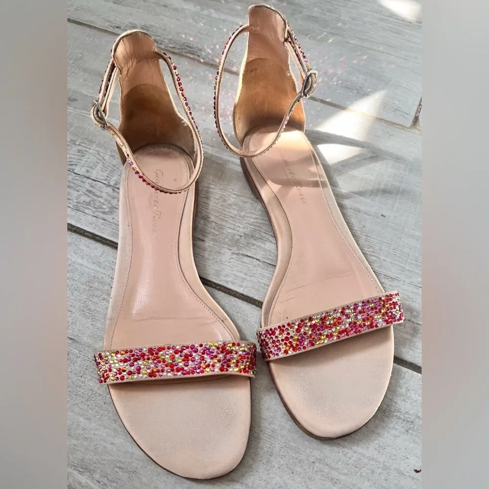 Gianvito Rossi Natural Raso Crystal Ankle Strap Sandals Euro 36/US 6